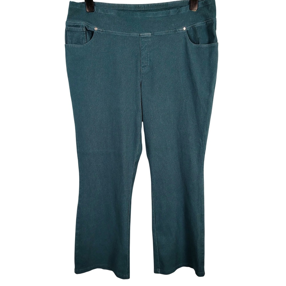 Lemon Way Womens 22W Pull On Stretch Denim Pants Teal Blue Cotton Blend Casual